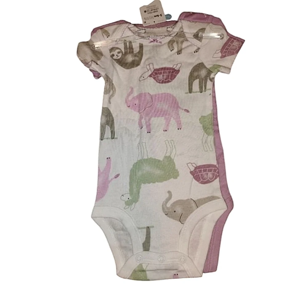 Carter's Pink and Green Elephant One Piece 2pk